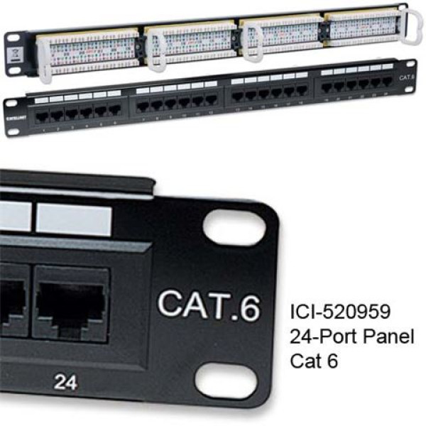 Intellinet prespojni panel, Cat6, UTP, 24 porta, 19, 1U, crni