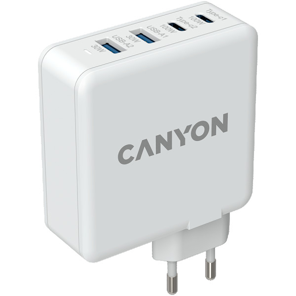 CANYON H-100, GAN 100W charger  Input:  100V-240V Output: USB-C1C2: 5V 3A , 9V 3A , 12V 3A , 15V 3A , 20V 5A  USB-A 1A2: 4.5V5A, 5V4.5A, 9V