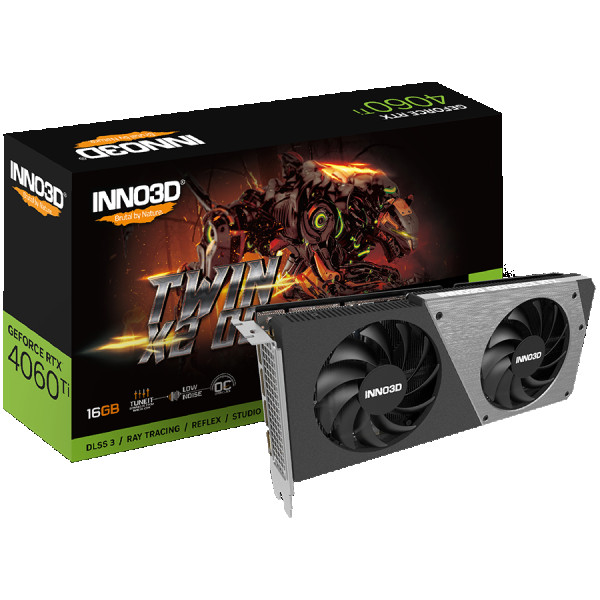 INNO3D Video Card INNO3D GEFORCE RTX 4060 Ti 16GB TWIN X2 OC (2595MHz 18Gbps)  16GB GDDR6  128-bit    DP+DP+DP+HDMI  VA55N  AD1066780 ( N40