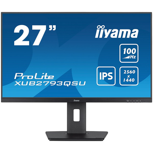 IIYAMA Monitor LED XUB2793QSU-B6 27'' WQHD IPS 2560 x 1440 @100Hz 16:9 250 cdm˛ 1300:1 1ms HDMI DP USB Hub 3.2, height, swivel, tilt, pivot 