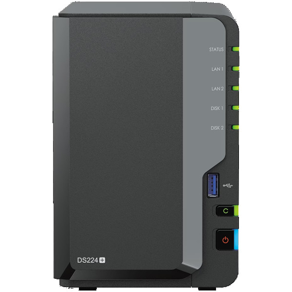 Synology DS224+,Tower, 2-bays 3.5 SATA HDDSSD, CPU Intel Celeron J4125 4-core (4-thread) 2.0 GHz, burst up to 2.7 GHz; 2GB DDR4 (expandable