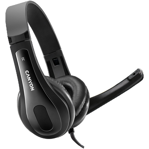 CANYON CHSU-1 basic PC headset sa mikrofonom, USB plug, leather pads, Flat cable length 2.0m, 160*60*160mm, 0.13kg, Black; ( CNS-CHSU1B ) 