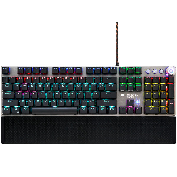 CANYON Wired Gaming Keyboard,Black 104 mechanical switches,60 million times key life, 22 types of lights,Removable magnetic wrist rest,4 Mu