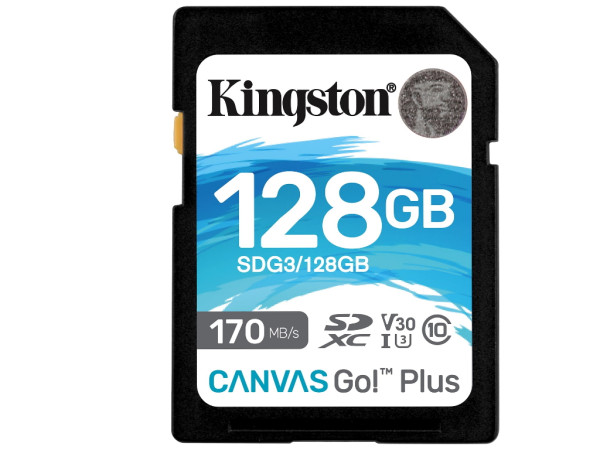 Kingston Canvas Go! Plus 128GB SDXC Memory Card, 17090MBs ReadWrite, U3, V30' ( 'SDG3128GB' ) 