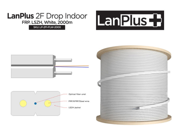 LanPlus Fiber optic cable 2FO 2km Indoor drop cable, G657A1, FRP, LSZH, white ( 4362 )